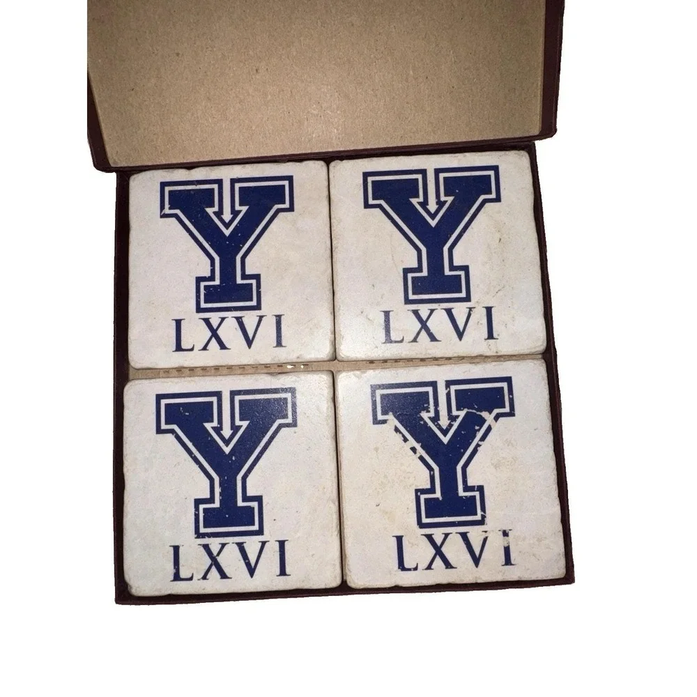 Set Of 4 Yale University Marble Coasters